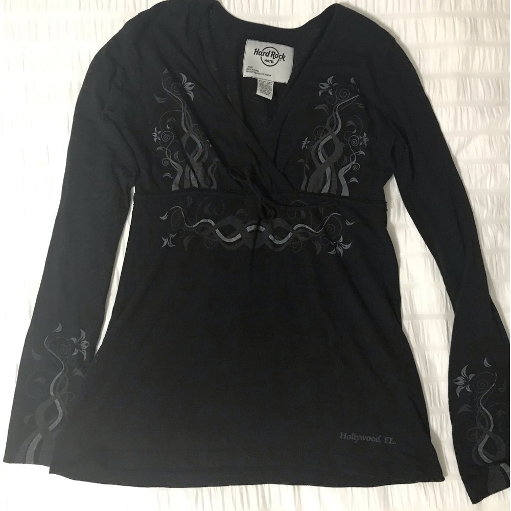 Black Hard Rock long sleeve cinch shirt, size large